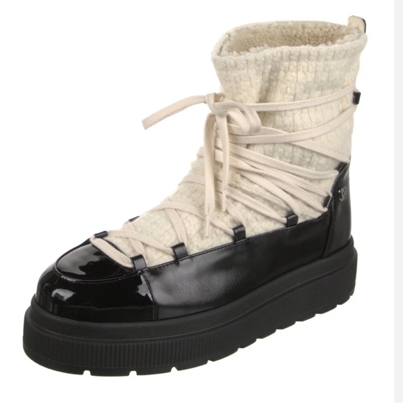 Chanel Tweed Snow Boots Black Beige Size 38 - Picture 1 of 8